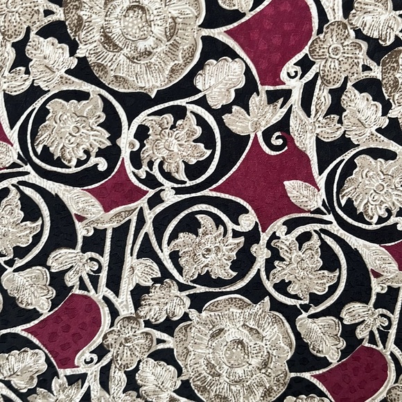 Adrianna Papell 100% Silk Caftan Black Tan Maroon Print One Size Kaftan Vintage - Picture 5 of 16